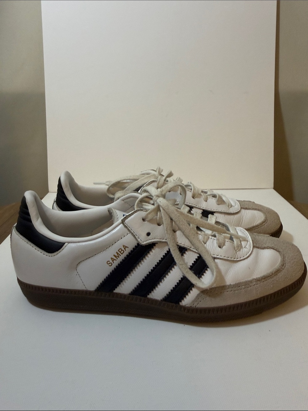 adidas Samba White Sneakers with Black Stripes and Beige Accents